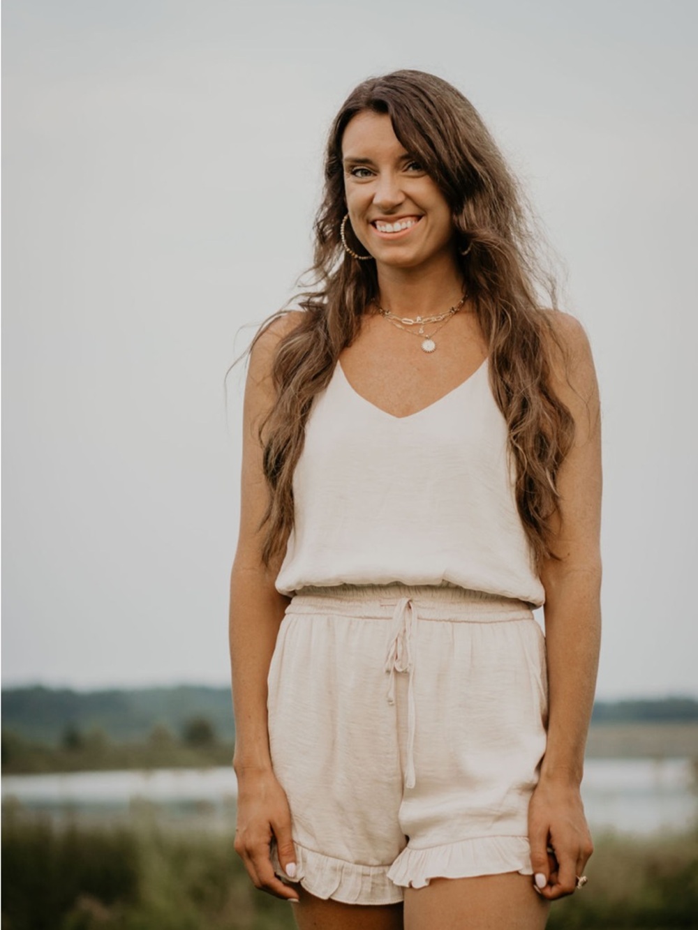 Cream V-Neck Linen Romper